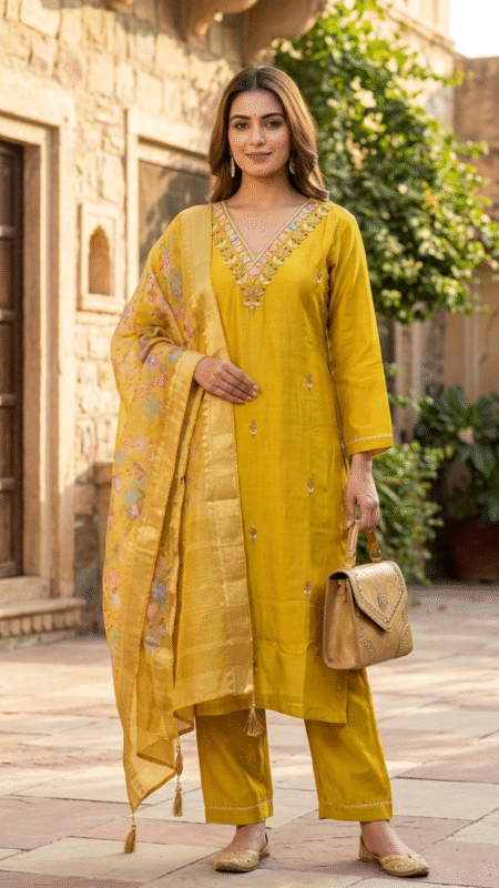 Yellow Silk Festive Dupatta Set