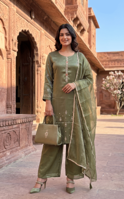 Green Tissue Elegant Dupatta Set