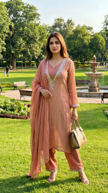 Rust Mul Chanderi Suit Set
