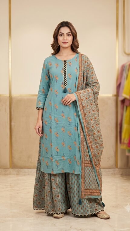 Multi Pure Cotton 3 Pc Set – Indigo Floral Print