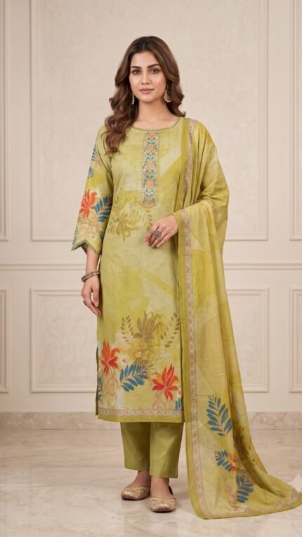 Multi Pure Cotton 3 Pc Set – Olive Botanical Print
