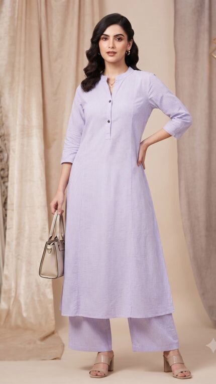 Lavender Cotton Textured Long Co-Ord Set
