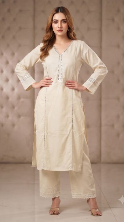 White Cotton Lace Detail Co-Ord Set