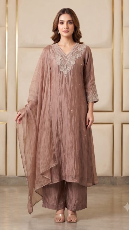 Copper Tissue Shimmer Embroidered Dupatta Set