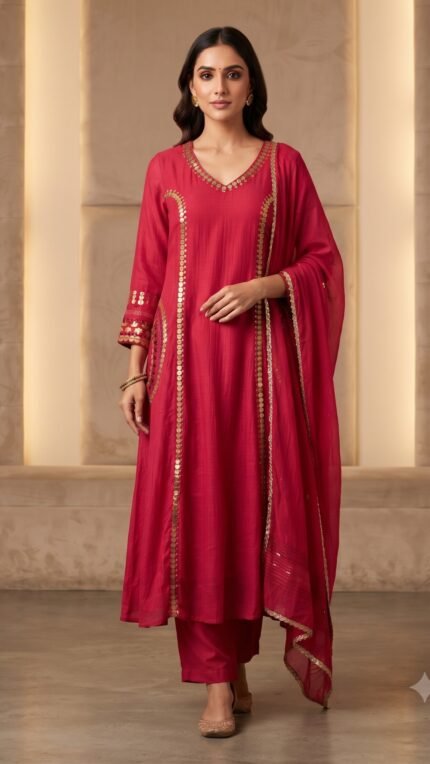 Pink Mul Chanderi Gold Coin Detail Dupatta Set