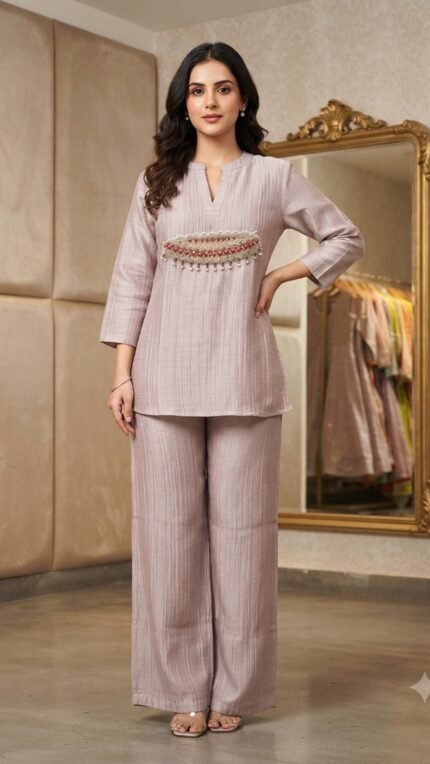 Pink Tissue Embellished Co-ord Set