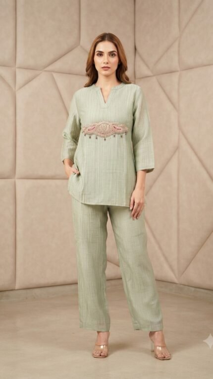 Green Tissue Embellished Co-ord Set